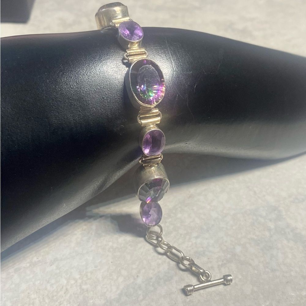 Vintage 925 Mystic Topaz & Amethyst Bracelet